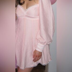 Pink Long Sleeve Dress with Lace Trim - Pearl + Sea